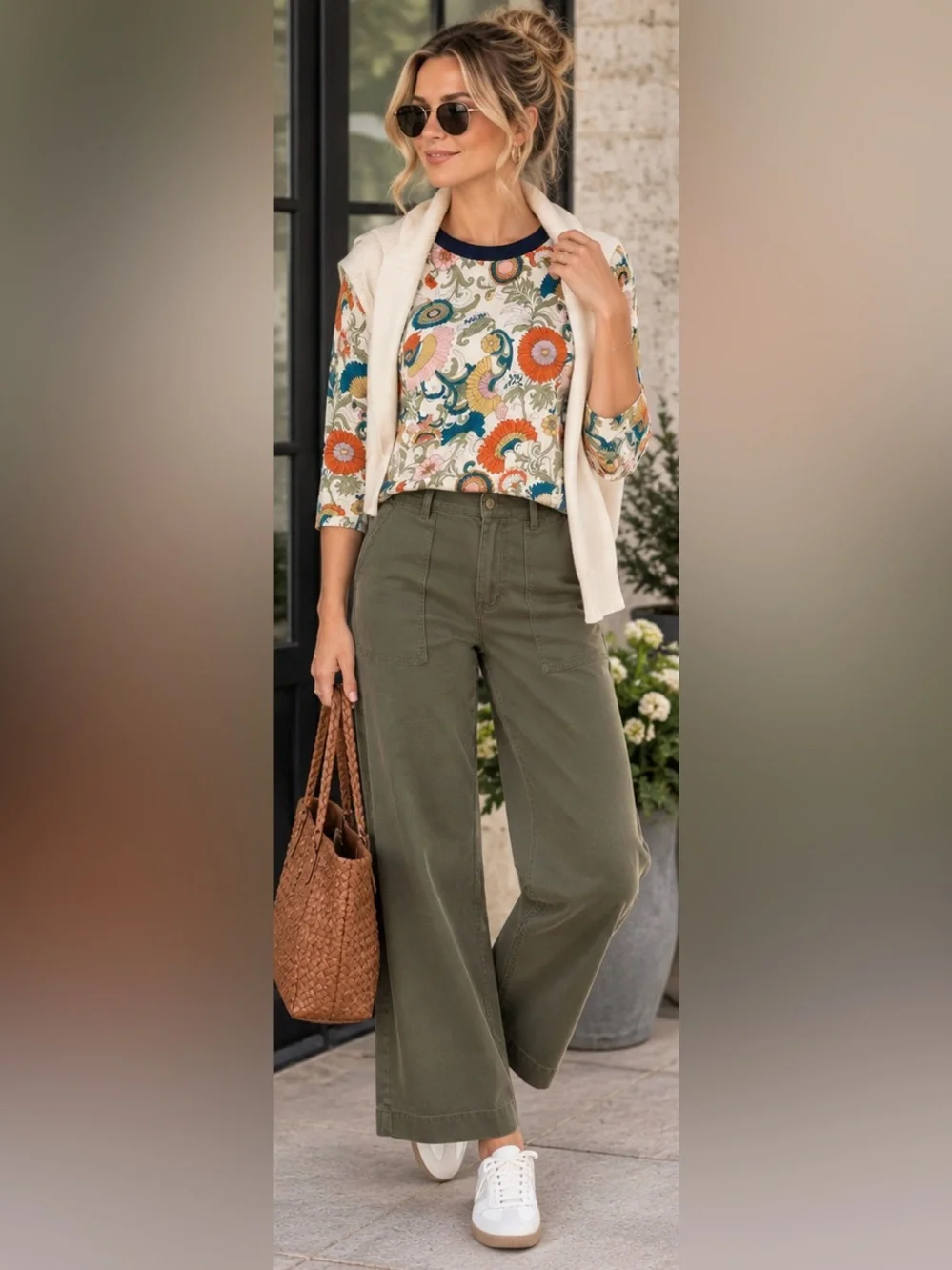 J.Crew 100% Merino Wool Floral Print Crewneck Sweater Top Size M